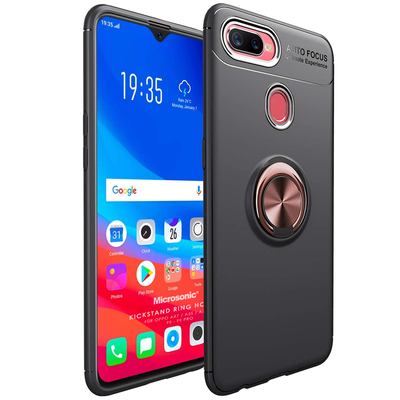 Microsonic Oppo F9 / F9 Pro Kılıf Kickstand Ring Holder Siyah Rose