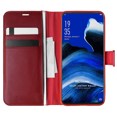 Microsonic Oppo Reno 2Z Kılıf Delux Leather Wallet Kırmızı