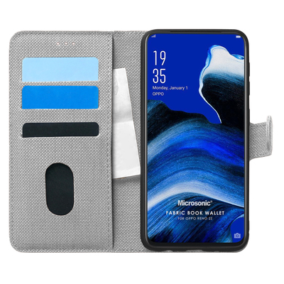 Microsonic Oppo Reno 2Z Kılıf Fabric Book Wallet Gri