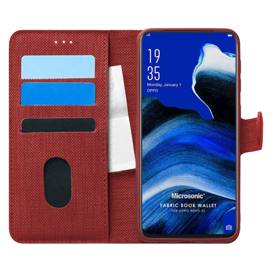 Microsonic Oppo Reno 2Z Kılıf Fabric Book Wallet Kırmızı