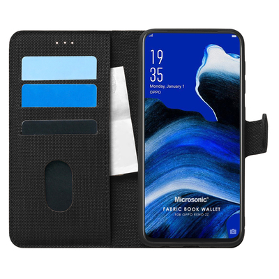 Microsonic Oppo Reno 2Z Kılıf Fabric Book Wallet Siyah