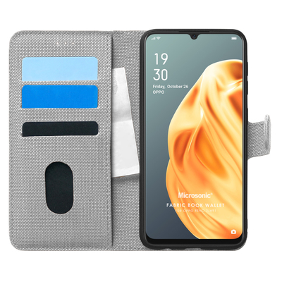 Microsonic Oppo Reno 3 Kılıf Fabric Book Wallet Gri