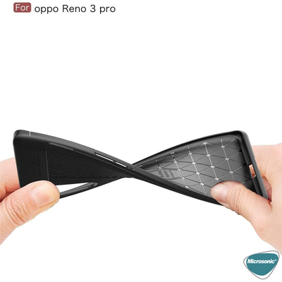 Microsonic Oppo Reno 3 Pro Kılıf Deri Dokulu Silikon Siyah