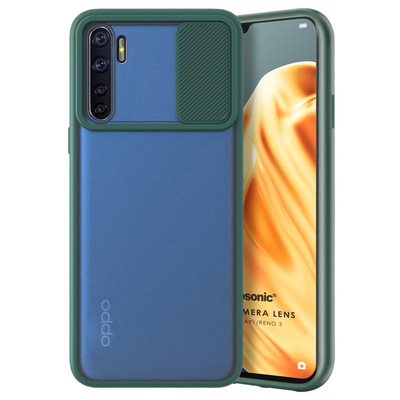 Microsonic Oppo Reno 3 Kılıf Slide Camera Lens Protection Koyu Yeşil