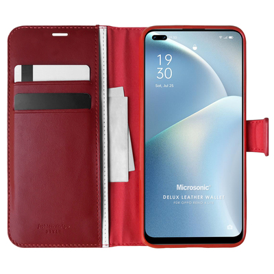 Microsonic Oppo Reno 4 Lite Kılıf Delux Leather Wallet Kırmızı