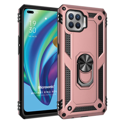 Microsonic Oppo Reno 4 Lite Kılıf Military Ring Holder Rose Gold