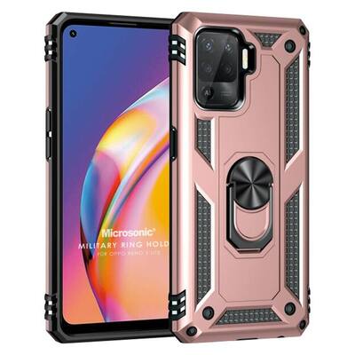 Microsonic Oppo Reno 5 Lite Kılıf Military Ring Holder Rose Gold