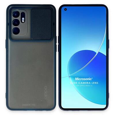 Microsonic Oppo Reno 6 4G Kılıf Slide Camera Lens Protection Lacivert