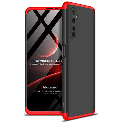 Microsonic Realme 6 Pro Kılıf Double Dip 360 Protective AYS Siyah Kırmızı