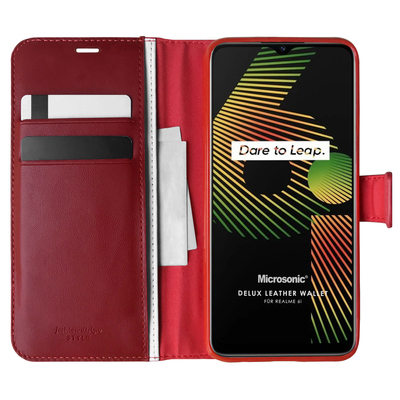 Microsonic Realme 6i Kılıf Delux Leather Wallet Kırmızı
