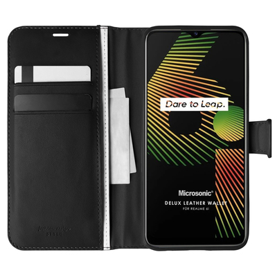 Microsonic Realme 6i Kılıf Delux Leather Wallet Siyah