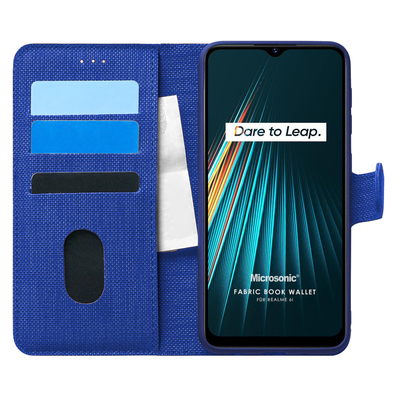 Microsonic Realme 6i Kılıf Fabric Book Wallet Lacivert