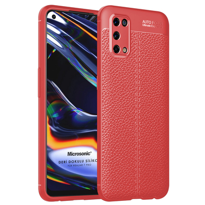 Microsonic Realme 7 Pro Kılıf Deri Dokulu Silikon Kırmızı