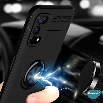 Microsonic Realme 7 Pro Kılıf Kickstand Ring Holder Siyah