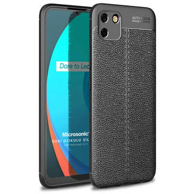 Microsonic Realme C11 Kılıf Deri Dokulu Silikon Siyah