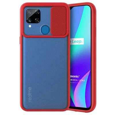 Microsonic Realme C15 Kılıf Slide Camera Lens Protection Kırmızı