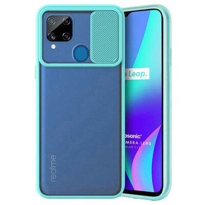 Microsonic Realme C15 Kılıf Slide Camera Lens Protection Turkuaz