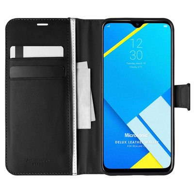 Microsonic Realme C2 Kılıf Delux Leather Wallet Siyah