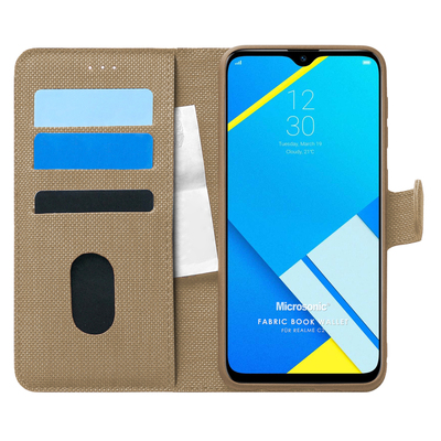 Microsonic Realme C2 Kılıf Fabric Book Wallet Gold