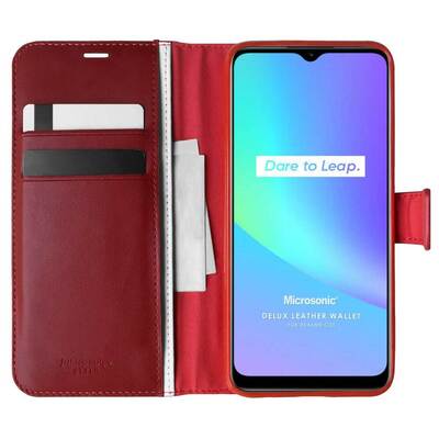 Microsonic Realme C25 Kılıf Delux Leather Wallet Kırmızı