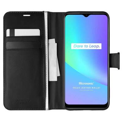 Microsonic Realme C25 Kılıf Delux Leather Wallet Siyah