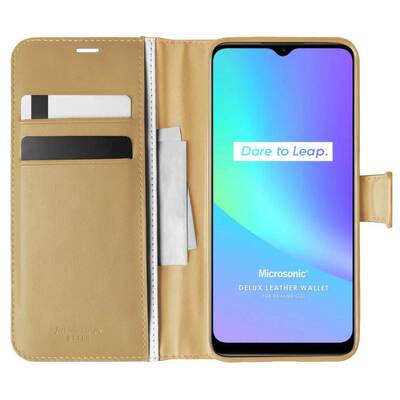 Microsonic Realme C25s Kılıf Delux Leather Wallet Gold