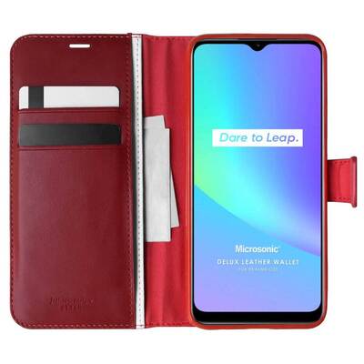 Microsonic Realme C25s Kılıf Delux Leather Wallet Kırmızı