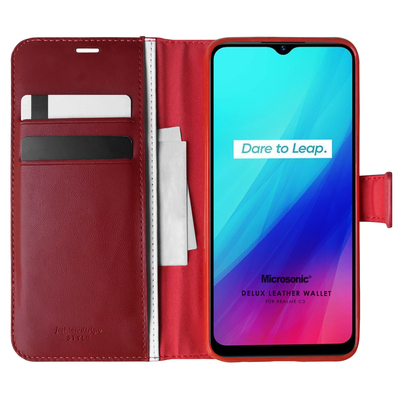 Microsonic Realme C3 Kılıf Delux Leather Wallet Kırmızı