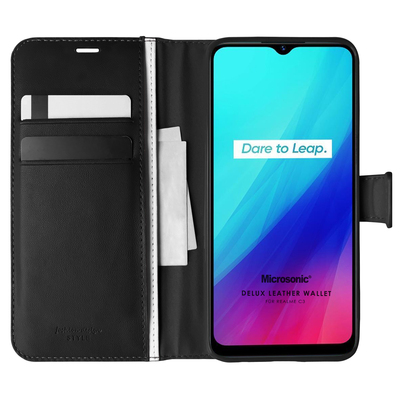 Microsonic Realme C3 Kılıf Delux Leather Wallet Siyah