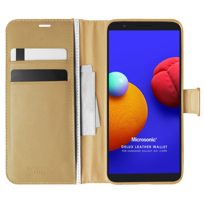 Microsonic Samsung Galaxy A01 Core Kılıf Delux Leather Wallet Gold