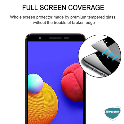 Microsonic Samsung Galaxy A01 Core Kavisli Temperli Cam Ekran Koruyucu Film Siyah