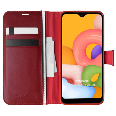 Microsonic Samsung Galaxy A01 Kılıf Delux Leather Wallet Kırmızı