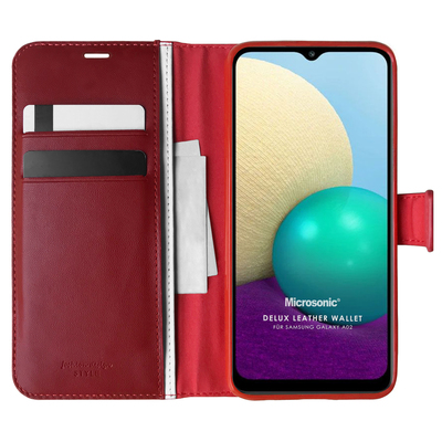 Microsonic Samsung Galaxy A02 Kılıf Delux Leather Wallet Kırmızı