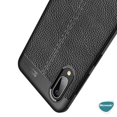 Microsonic Samsung Galaxy A02 Kılıf Deri Dokulu Silikon Siyah