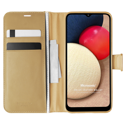 Microsonic Samsung Galaxy A02s Kılıf Delux Leather Wallet Gold