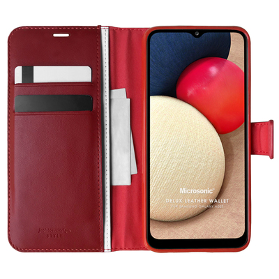 Microsonic Samsung Galaxy A02s Kılıf Delux Leather Wallet Kırmızı