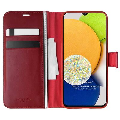 Microsonic Samsung Galaxy A03 Kılıf Delux Leather Wallet Kırmızı