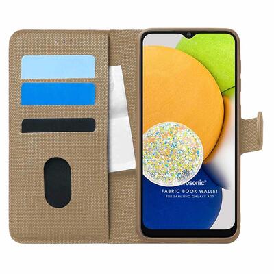 Microsonic Samsung Galaxy A03 Kılıf Fabric Book Wallet Gold