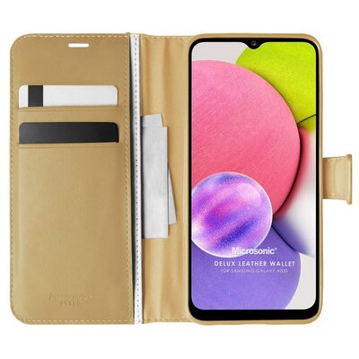Microsonic Samsung Galaxy A03s Kılıf Delux Leather Wallet Gold