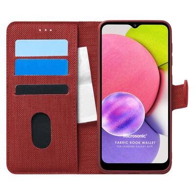 Microsonic Samsung Galaxy A03s Kılıf Fabric Book Wallet Kırmızı