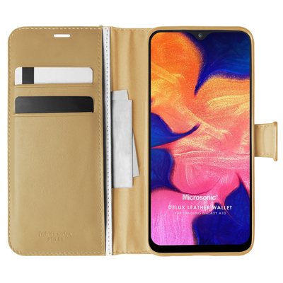 Microsonic Samsung Galaxy A10 Kılıf Delux Leather Wallet Gold