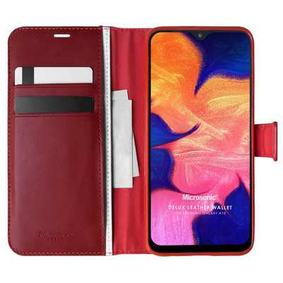 Microsonic Samsung Galaxy A10 Kılıf Delux Leather Wallet Kırmızı