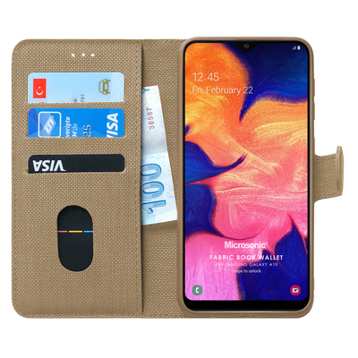 Microsonic Samsung Galaxy A10 Kılıf Fabric Book Wallet Gold