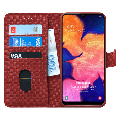 Microsonic Samsung Galaxy A10 Kılıf Fabric Book Wallet Kırmızı