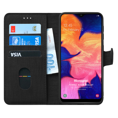 Microsonic Samsung Galaxy A10 Kılıf Fabric Book Wallet Siyah