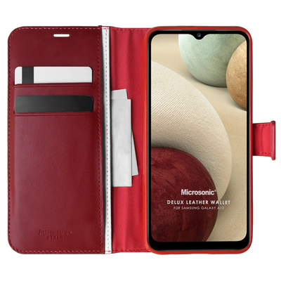 Microsonic Samsung Galaxy A12 Kılıf Delux Leather Wallet Kırmızı