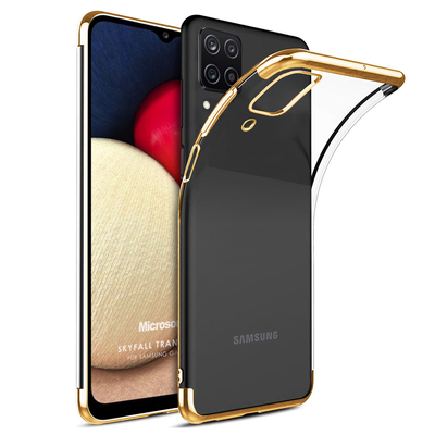 Microsonic Samsung Galaxy A12 Kılıf Skyfall Transparent Clear Gold