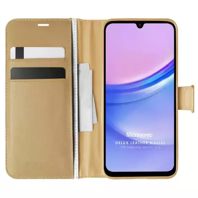 Microsonic Samsung Galaxy A15 Kılıf Delux Leather Wallet Gold