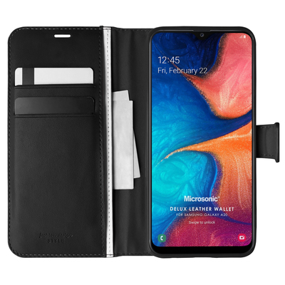 Microsonic Samsung Galaxy A20 Kılıf Delux Leather Wallet Siyah