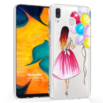 Microsonic Samsung Galaxy A20 Desenli Kılıf Balonlu Kız